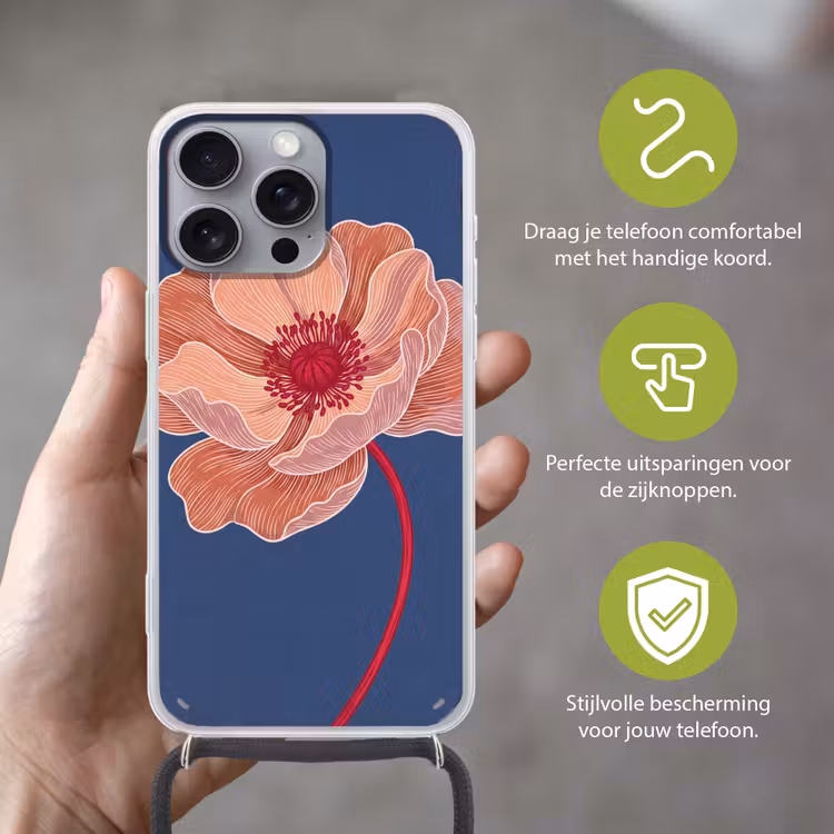 Telefoonhoesje met koord - Bloemen - Modern - Abstract - Bloemen - Modern - Abstract Hoesje iPhone 16 Pro Max met koord klein