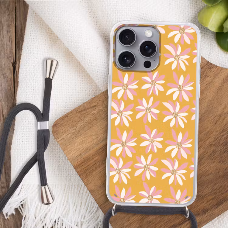 Bloemen - Modern - Geel Hoesje iPhone 16 Pro Max met koord klein 804 -sfeer4