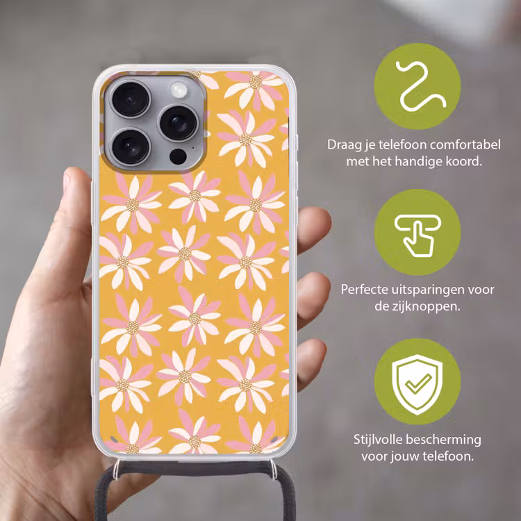 Bloemen - Modern - Geel Hoesje iPhone 16 Pro Max met koord klein 804 -sfeer2_NL
