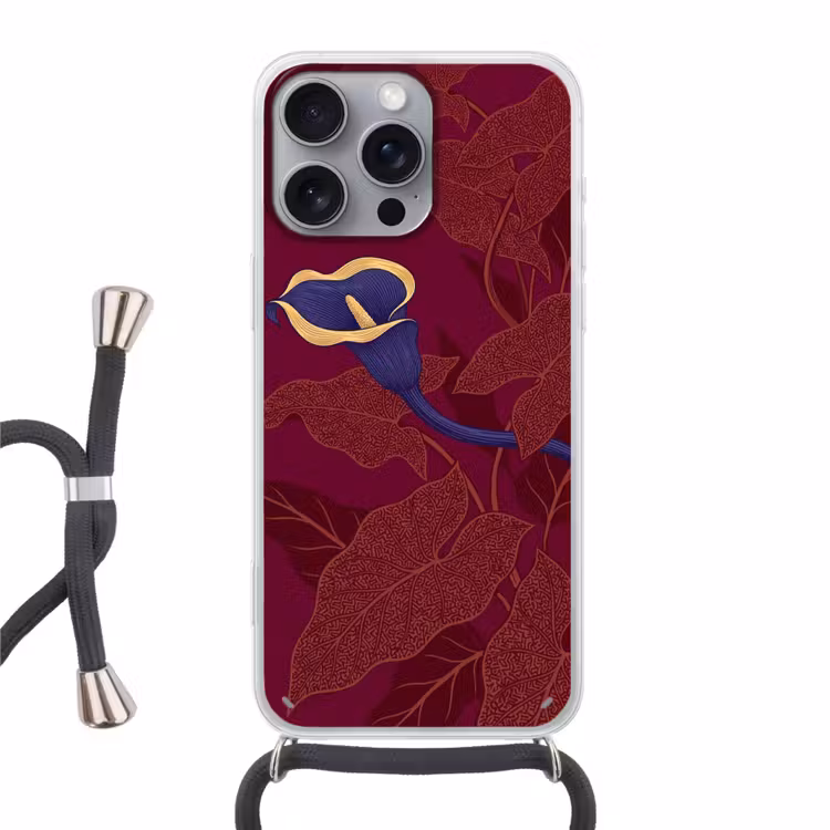 Telefoonhoesje met koord - Bloemen - Modern - Paars - Bloemen - Modern - Paars Hoesje iPhone 16 Pro Max met koord klein