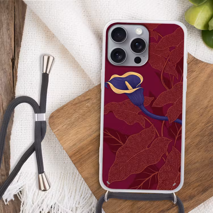 Telefoonhoesje met koord - Bloemen - Modern - Paars - Bloemen - Modern - Paars Hoesje iPhone 16 Pro Max met koord klein