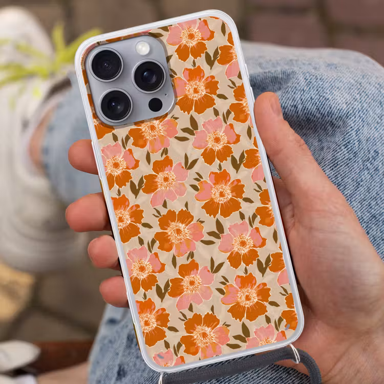 Bloemen - Motief - Retro Hoesje iPhone 16 Pro Max met koord klein 804 -sfeer3