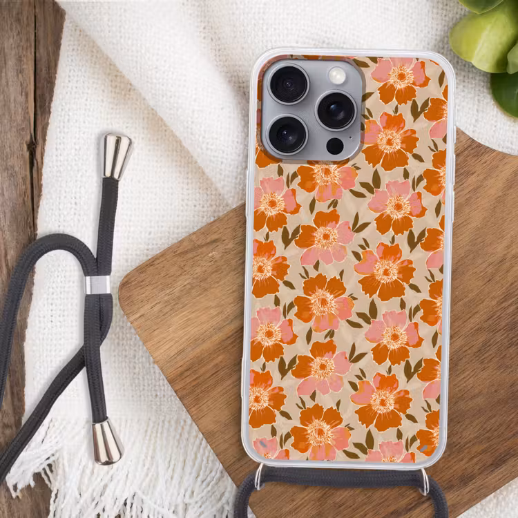 Bloemen - Motief - Retro Hoesje iPhone 16 Pro Max met koord klein 804 -sfeer4