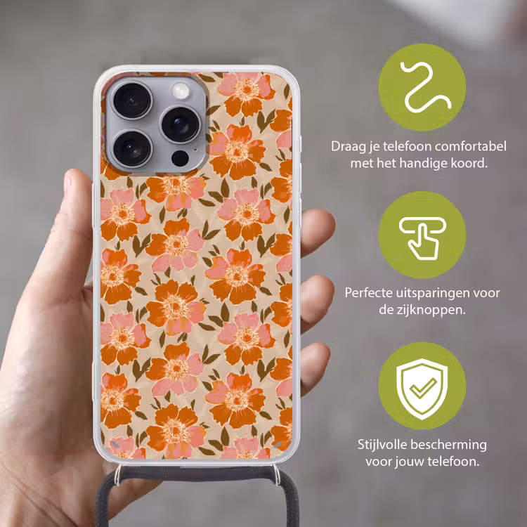 Bloemen - Motief - Retro Hoesje iPhone 16 Pro Max met koord klein 804 -sfeer2_NL