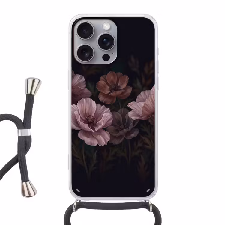 Bloemen - Natuur - Roze - Donker - Modern Hoesje iPhone 16 Pro Max met koord klein -3d