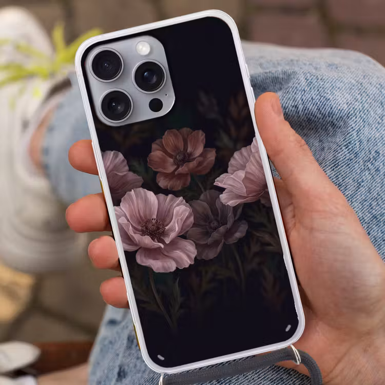 Bloemen - Natuur - Roze - Donker - Modern Hoesje iPhone 16 Pro Max met koord klein -sfeer3