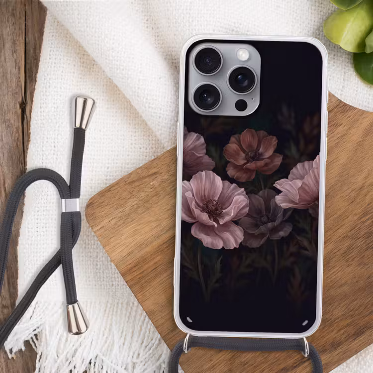 Bloemen - Natuur - Roze - Donker - Modern Hoesje iPhone 16 Pro Max met koord klein -sfeer4