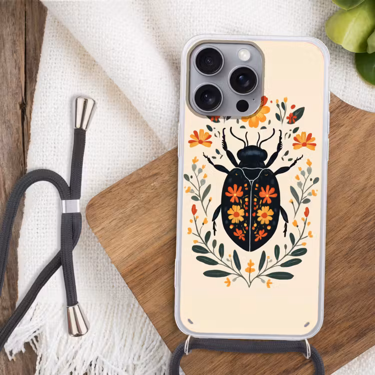 Bloemen - Oranje - Planten - Sierlijk Hoesje iPhone 16 Pro Max met koord klein -sfeer4