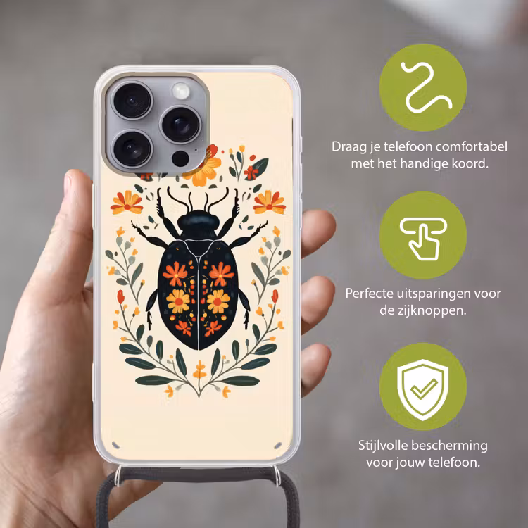 Bloemen - Oranje - Planten - Sierlijk Hoesje iPhone 16 Pro Max met koord klein -sfeer2_NL