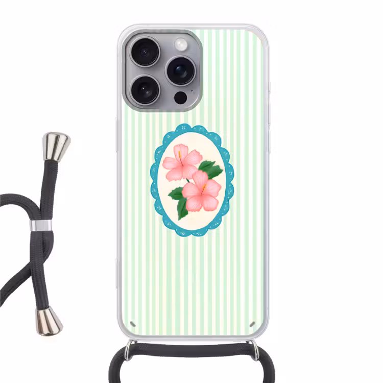 Bloemen - Ovaal - Strepen - Groen Hoesje iPhone 16 Pro Max met koord klein -3d