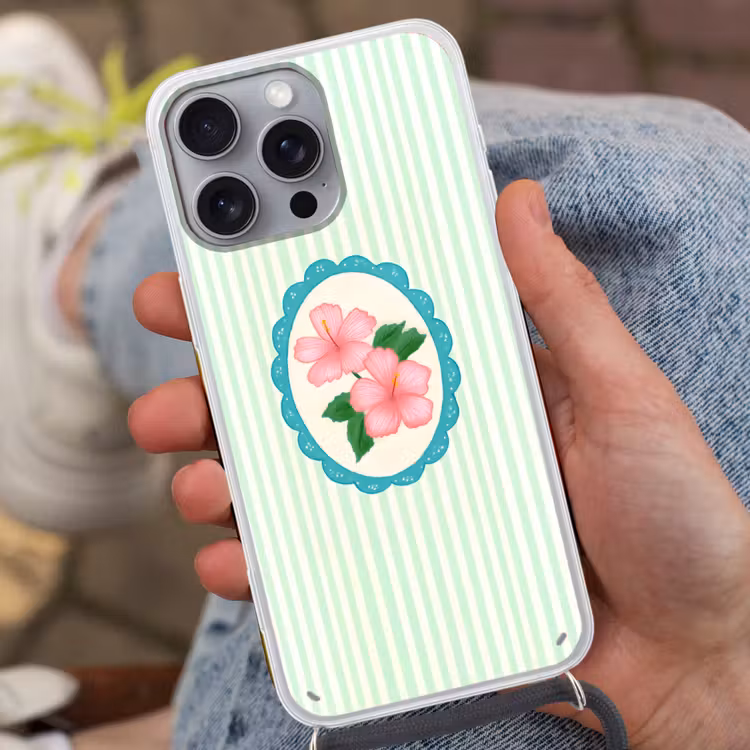 Bloemen - Ovaal - Strepen - Groen Hoesje iPhone 16 Pro Max met koord klein -sfeer3