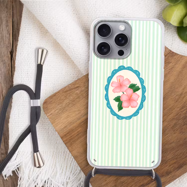 Bloemen - Ovaal - Strepen - Groen Hoesje iPhone 16 Pro Max met koord klein -sfeer4