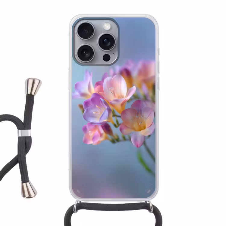 Bloemen - Paars - Overloop - Meeldraden Hoesje iPhone 16 Pro Max met koord klein -3d