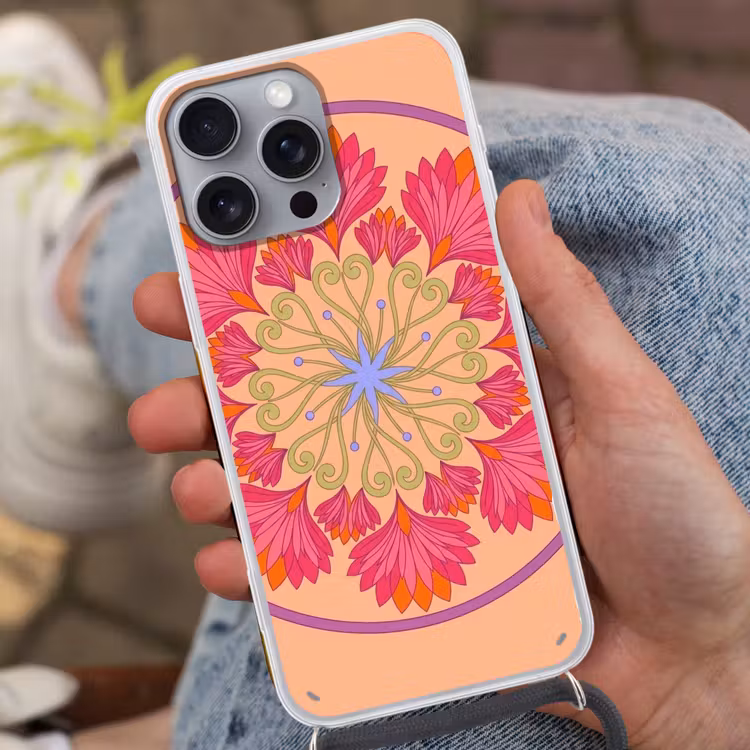 Bloemen - Patroon - Abstract - Roze - Decoratief Hoesje iPhone 16 Pro Max met koord klein -sfeer3