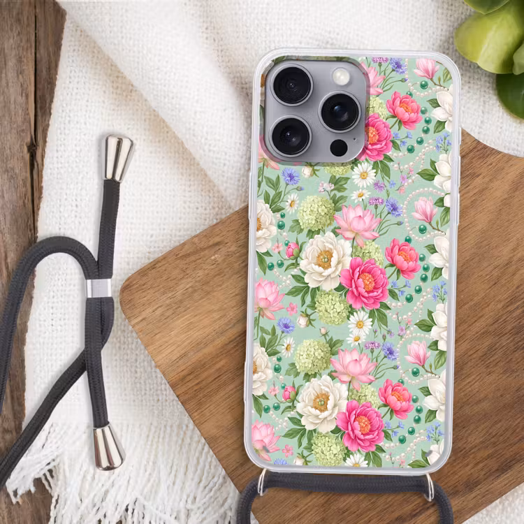 Bloemen - Patroon - Botanisch - Groen Hoesje iPhone 16 Pro Max met koord klein -sfeer4