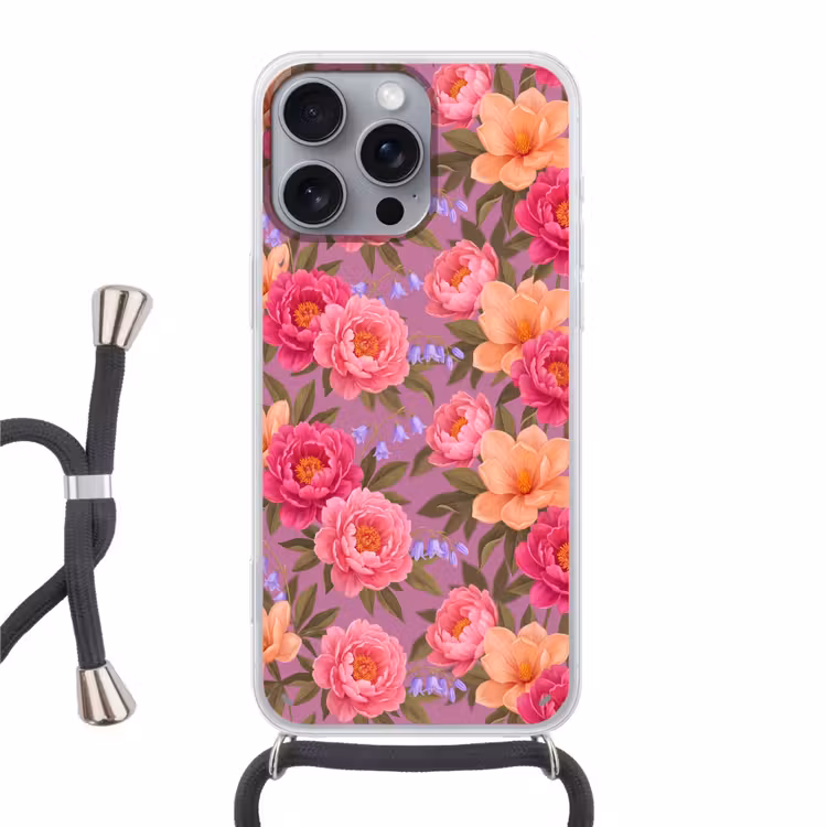 Bloemen - Patroon - Illustratie - Roze Hoesje iPhone 16 Pro Max met koord klein -3d