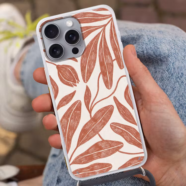 Bloemen - Patroon - Modern - Natuur - Bruin Hoesje iPhone 16 Pro Max met koord klein -sfeer3
