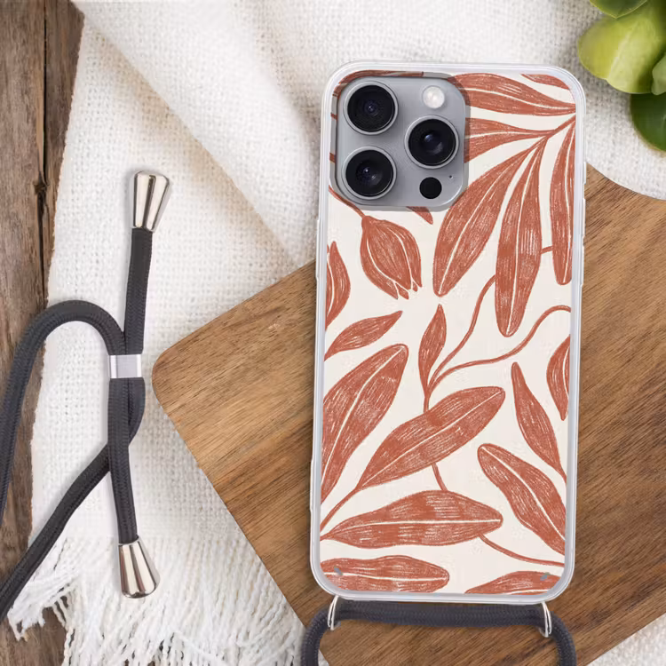 Bloemen - Patroon - Modern - Natuur - Bruin Hoesje iPhone 16 Pro Max met koord klein -sfeer4