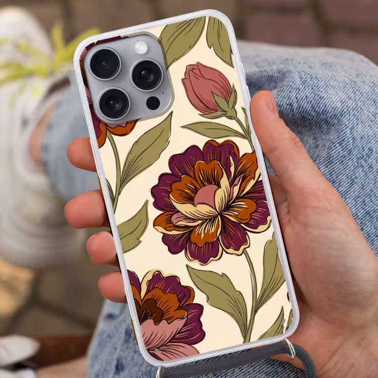 Bloemen - Patroon - Natuur - Modern - Paars Hoesje iPhone 16 Pro Max met koord klein -sfeer3