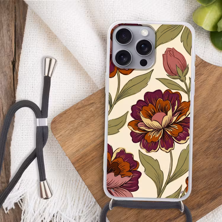 Bloemen - Patroon - Natuur - Modern - Paars Hoesje iPhone 16 Pro Max met koord klein -sfeer4
