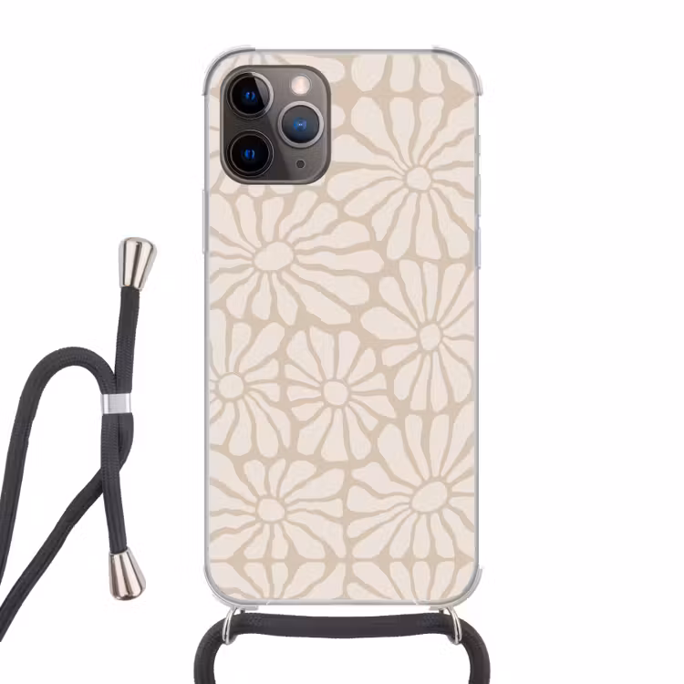 Bloemen - Print - Beige - Bruin - Minimalistisch Hoesje iPhone 12 Pro met koord klein -3d