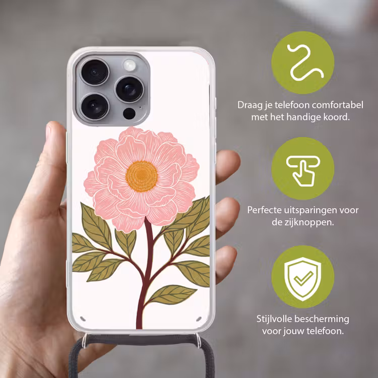 Telefoonhoesje met koord - Bloemen - Roze - Illustratie — 4