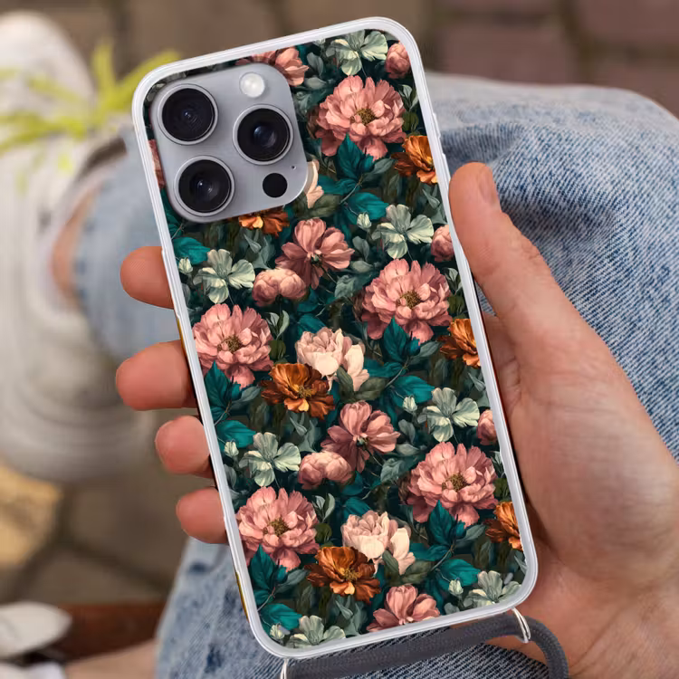 Bloemen - Schilderachtig - Patroon - Roze Hoesje iPhone 16 Pro Max met koord klein 804 -sfeer3