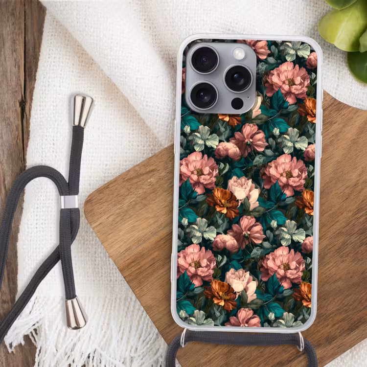 Bloemen - Schilderachtig - Patroon - Roze Hoesje iPhone 16 Pro Max met koord klein 804 -sfeer4