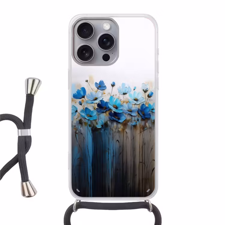 Bloemen - Schilderij - Blauw Hoesje iPhone 16 Pro Max met koord klein -3d