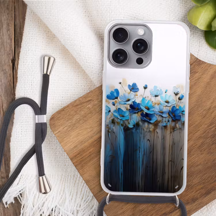 Bloemen - Schilderij - Blauw Hoesje iPhone 16 Pro Max met koord klein -sfeer4