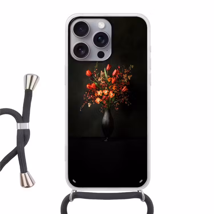 Bloemen - Takken - Boeket Hoesje iPhone 16 Pro Max met koord klein -3d