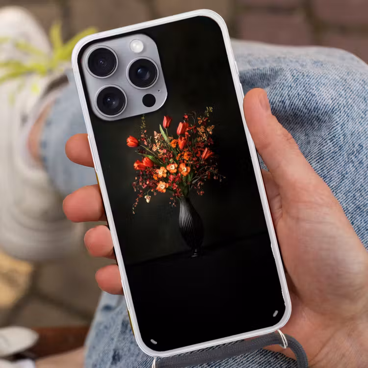 Bloemen - Takken - Boeket Hoesje iPhone 16 Pro Max met koord klein -sfeer3