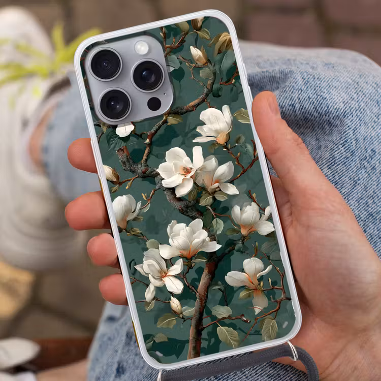 Bloemen - Takken - Wit - Klassiek Hoesje iPhone 16 Pro Max met koord klein -sfeer3