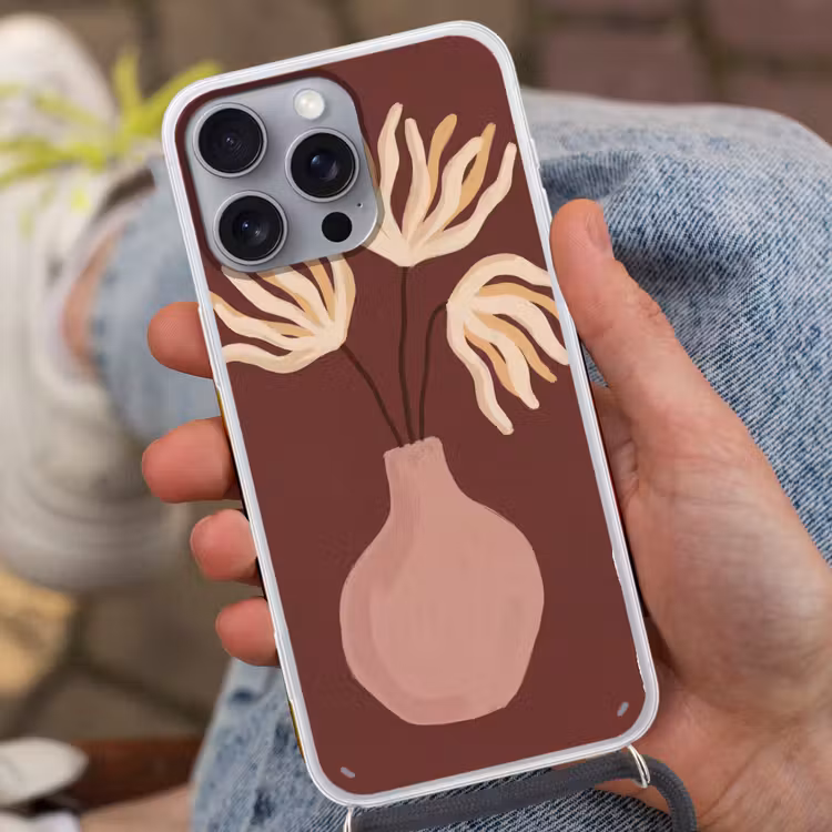 Bloemen - Vaas - Abstract - Modern - Aardetinten Hoesje iPhone 16 Pro Max met koord klein -sfeer3