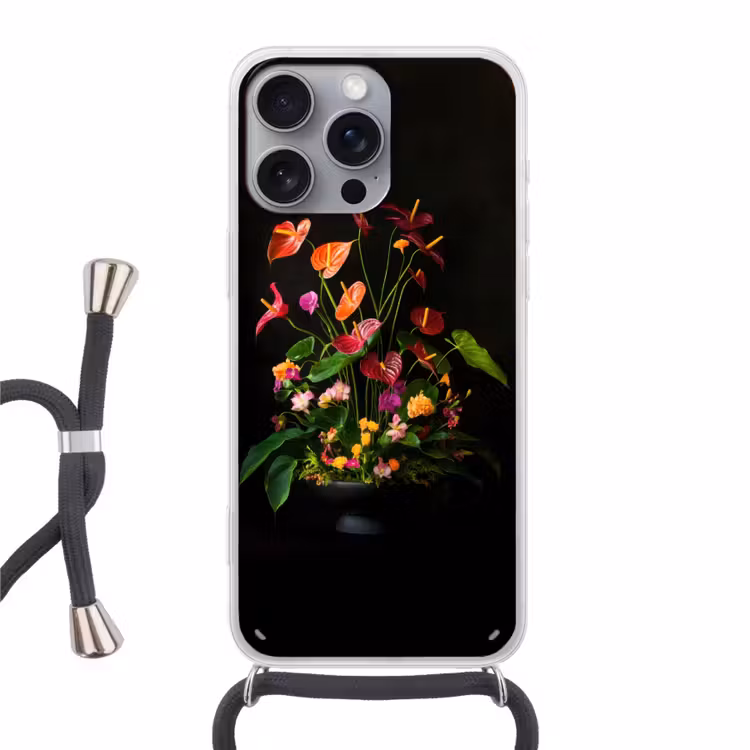 Bloemen - Vaas - Kleurrijk Hoesje iPhone 16 Pro Max met koord klein -3d