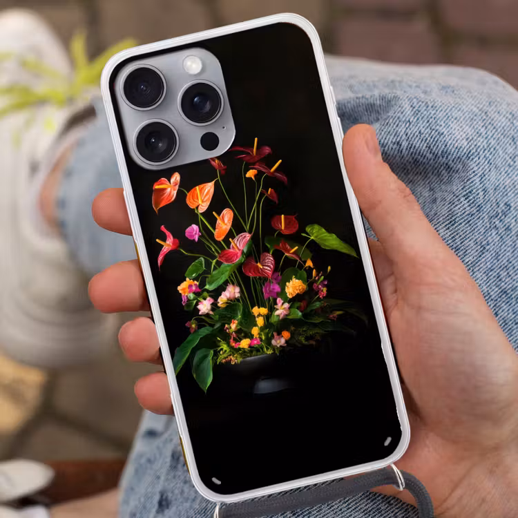 Bloemen - Vaas - Kleurrijk Hoesje iPhone 16 Pro Max met koord klein -sfeer3