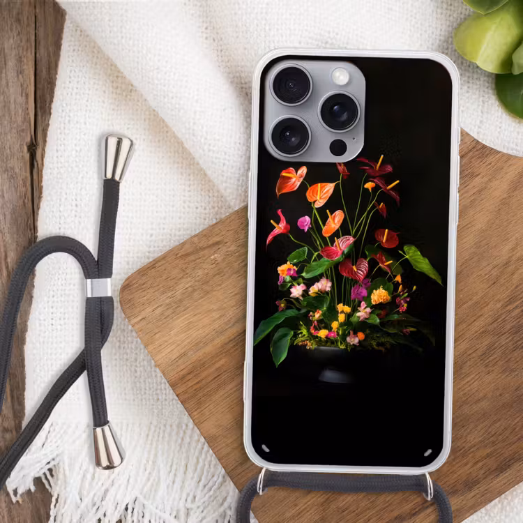 Bloemen - Vaas - Kleurrijk Hoesje iPhone 16 Pro Max met koord klein -sfeer4