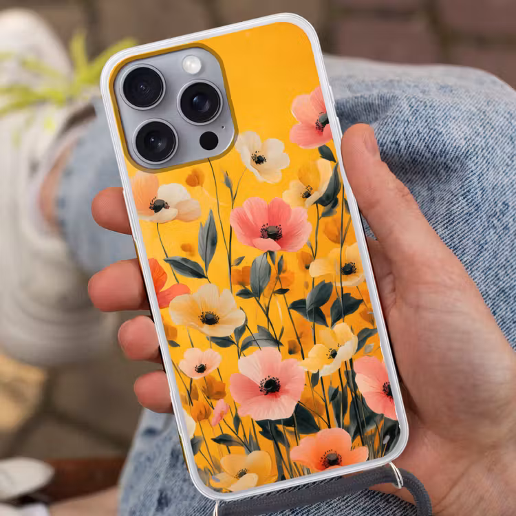 Bloemen - Veld - Geel Hoesje iPhone 16 Pro Max met koord klein -sfeer3