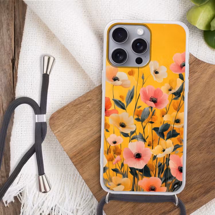 Bloemen - Veld - Geel Hoesje iPhone 16 Pro Max met koord klein -sfeer4