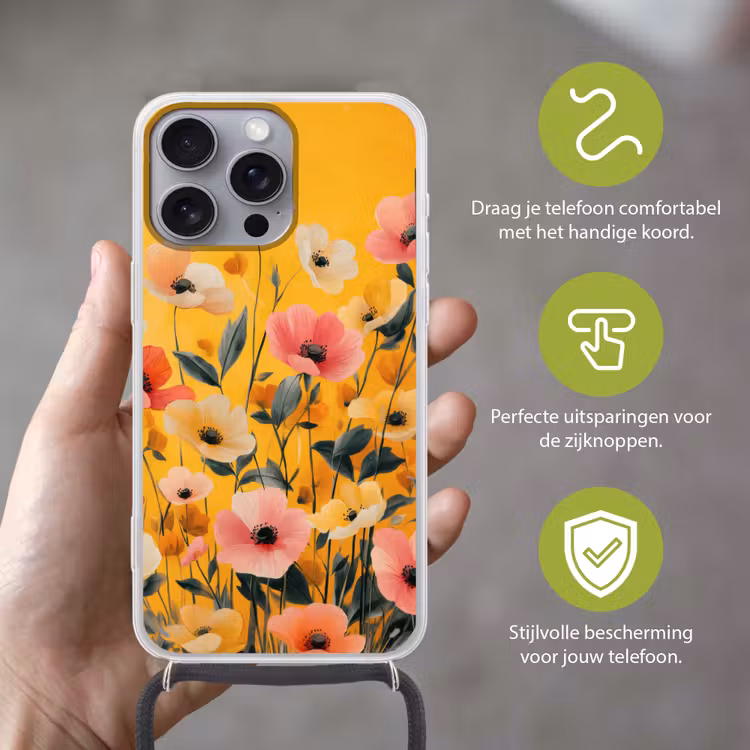 Bloemen - Veld - Geel Hoesje iPhone 16 Pro Max met koord klein -sfeer2_NL