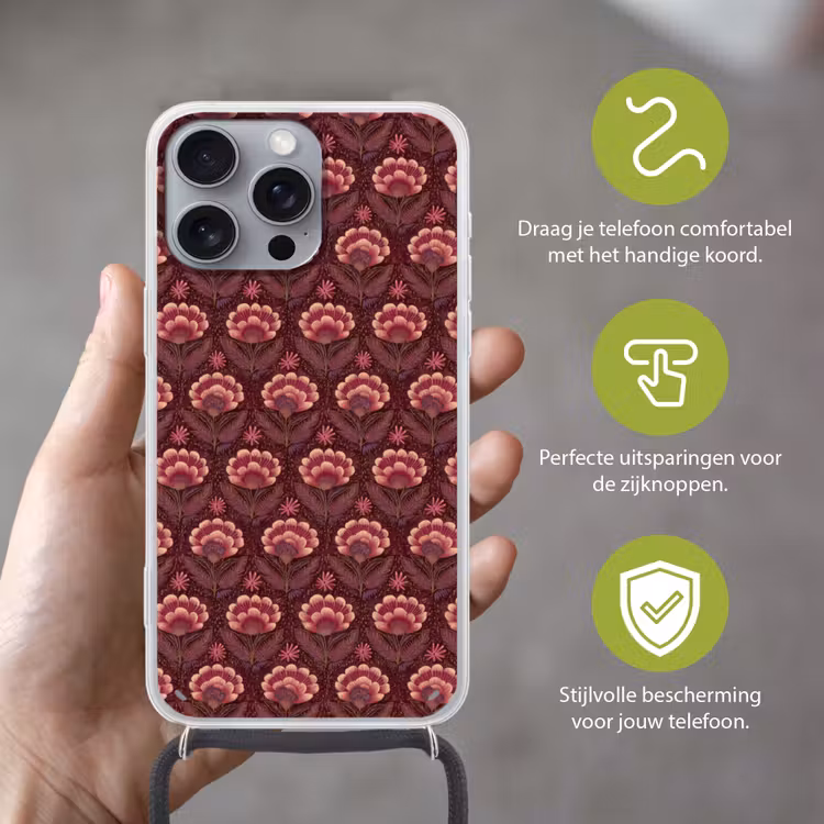 Bloemen - Waaier - Paars Hoesje iPhone 16 Pro Max met koord klein 804 -sfeer2_NL