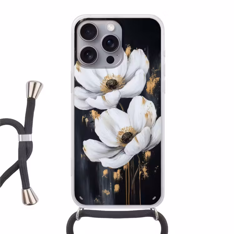 Bloemen - Wit - Abstract Hoesje iPhone 16 Pro Max met koord klein -3d