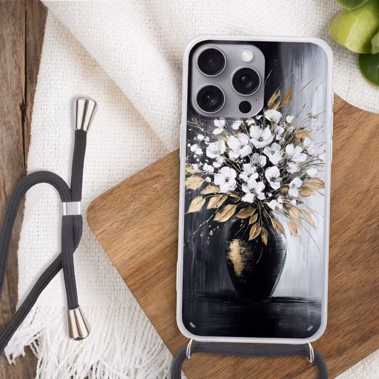 Bloemen - Wit - Vaas - Abstract Hoesje iPhone 16 Pro Max met koord klein -sfeer4