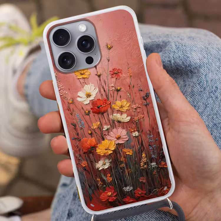 Bloemenboeket - Diepte - Tastbare textuur Hoesje iPhone 16 Pro Max met koord klein -sfeer3