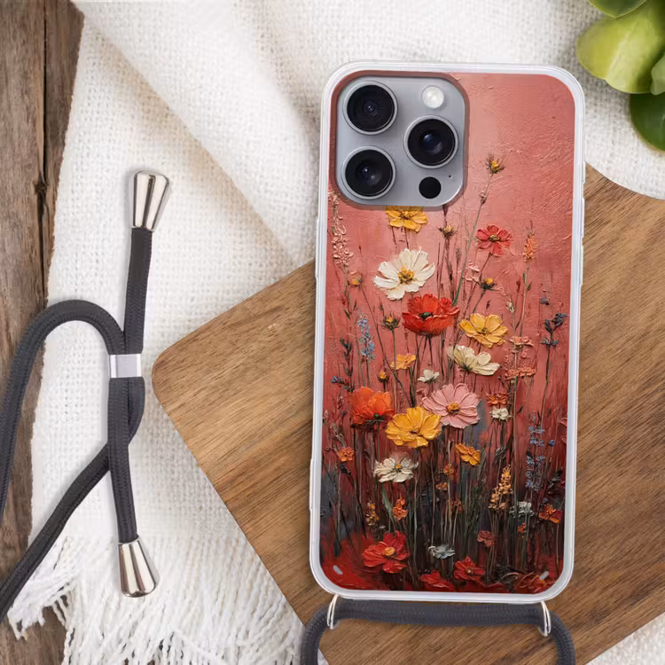 Bloemenboeket - Diepte - Tastbare textuur Hoesje iPhone 16 Pro Max met koord klein -sfeer4