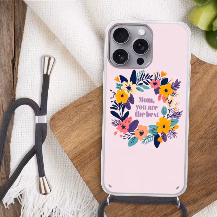 Bloemenkrans - Kleurrijk - Moeder Hoesje iPhone 16 Pro Max met koord klein -sfeer4