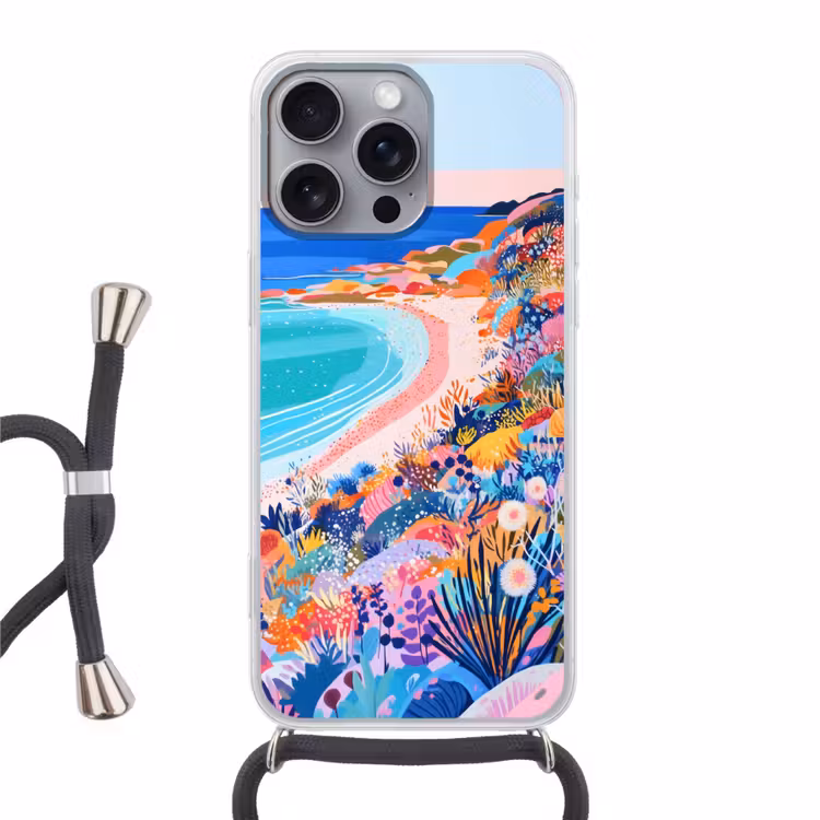 Bloemenweide - Zee - Zomers Hoesje iPhone 16 Pro Max met koord klein -3d