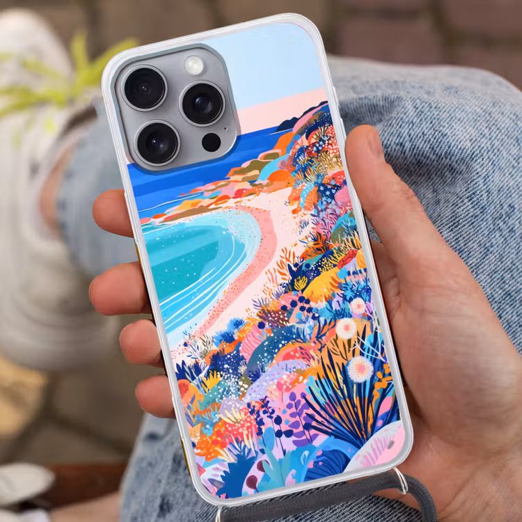 Bloemenweide - Zee - Zomers Hoesje iPhone 16 Pro Max met koord klein -sfeer3