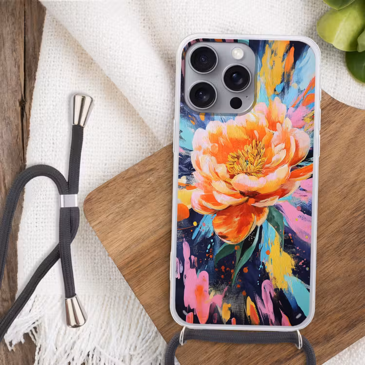 Bloemexplosie - Felle spatten - Dynamisch Hoesje iPhone 16 Pro Max met koord klein -sfeer4