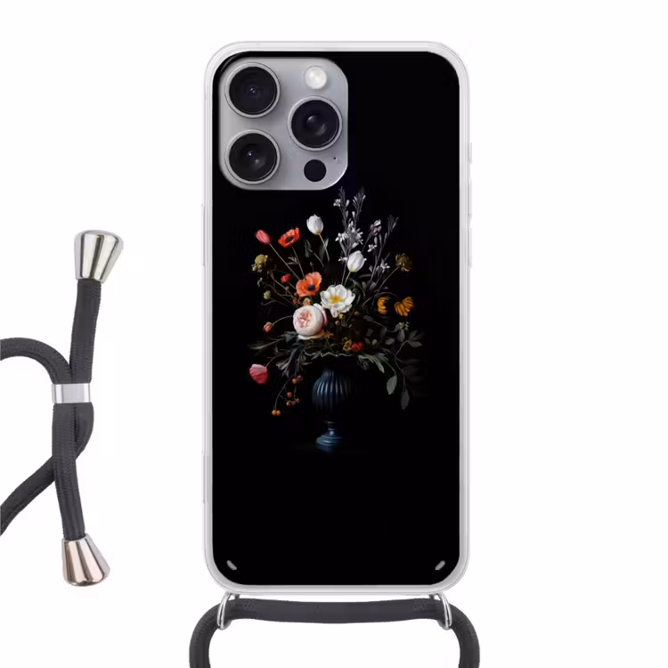 Bloemstuk - Vaas - Zwart Hoesje iPhone 16 Pro Max met koord klein -3d